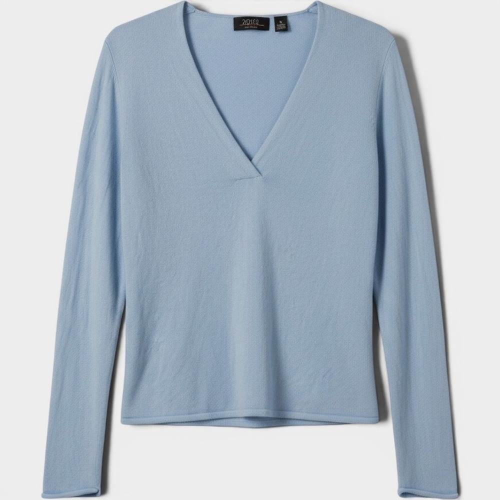 Saks Fifth Avenue 100% Cashmere Sweater Womens XL Blue V-Neck‎ Long Sleeve